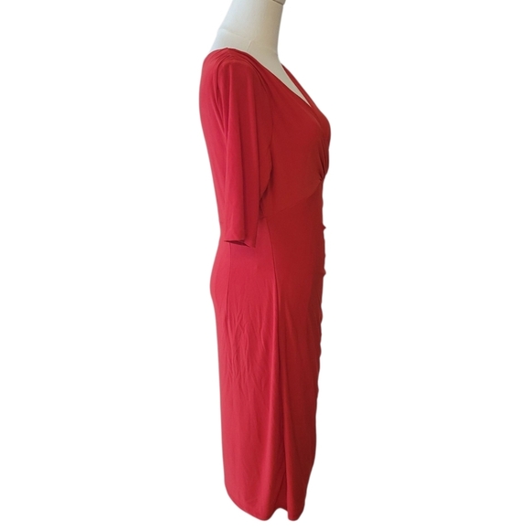 Lauren by Ralph Lauren Red Ruched Jersey Knit Dress Size 8 - Picture 4 of 6